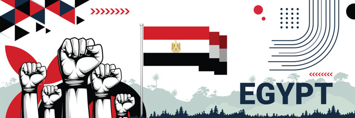 Celebrate Egypt independence in style with bold and iconic flag colors. raising fist in protest or showing your support, this design is sure to catch the eye and ignite your patriotic spirit!