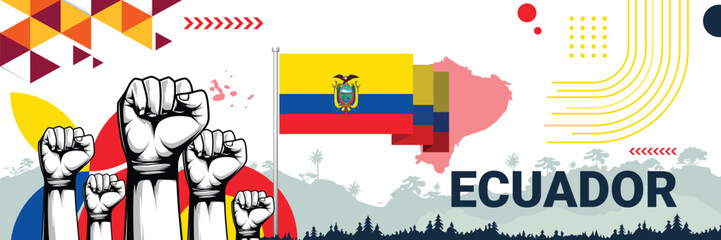 Celebrate Ecuador independence in style with bold and iconic flag colors. raising fist in protest or showing your support, this design is sure to catch the eye and ignite your patriotic spirit!