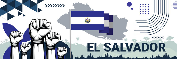 Celebrate El Salvador independence in style with bold and iconic flag colors. raising fist in protest or showing your support, this design is sure to catch the eye and ignite your patriotic spirit!