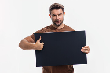 Man with blank sign board for advertising.