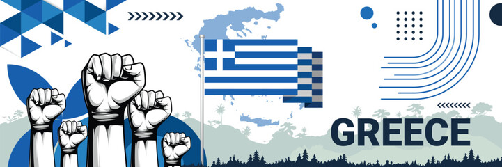 Celebrate Greece independence in style with bold and iconic flag colors. raising fist in protest or showing your support, this design is sure to catch the eye and ignite your patriotic spirit!