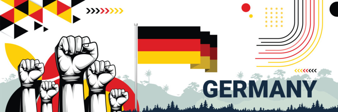 Celebrate Germany independence in style with bold and iconic flag colors. raising fist in protest or showing your support, this design is sure to catch the eye and ignite your patriotic spirit! - Powered by Adobe