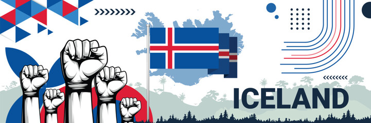 Celebrate Iceland independence in style with bold and iconic flag colors. raising fist in protest or showing your support, this design is sure to catch the eye and ignite your patriotic spirit!