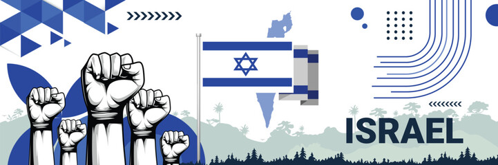 Celebrate Israel independence in style with bold and iconic flag colors. raising fist in protest or showing your support, this design is sure to catch the eye and ignite your patriotic spirit!