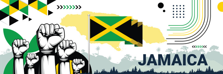 Celebrate Jamaica independence in style with bold and iconic flag colors. raising fist in protest or showing your support, this design is sure to catch the eye and ignite your patriotic spirit!