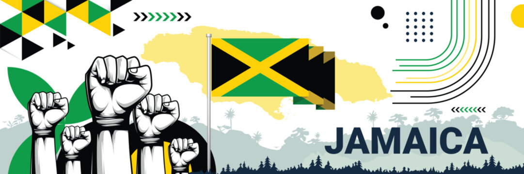 Celebrate Jamaica independence in style with bold and iconic flag colors. raising fist in protest or showing your support, this design is sure to catch the eye and ignite your patriotic spirit! - Powered by Adobe