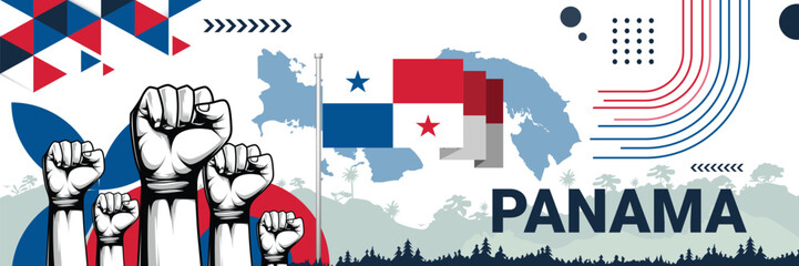 Celebrate Panama independence in style with bold and iconic flag colors. raising fist in protest or showing your support, this design is sure to catch the eye and ignite your patriotic spirit!