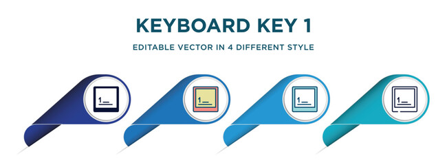 keyboard key 1 icon in 4 different styles such as filled, color, glyph, colorful, lineal color. set of vector for web, mobile, ui