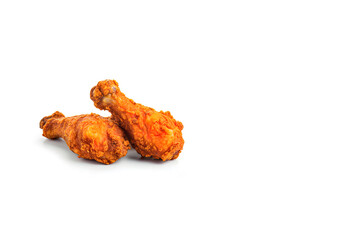 Crispy delicious fried chicken leg isolated on white background with copy space. Created with Generative AI Technology