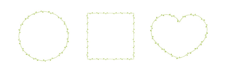 Green vine frames and borders set, floral botanical design element vector illustration