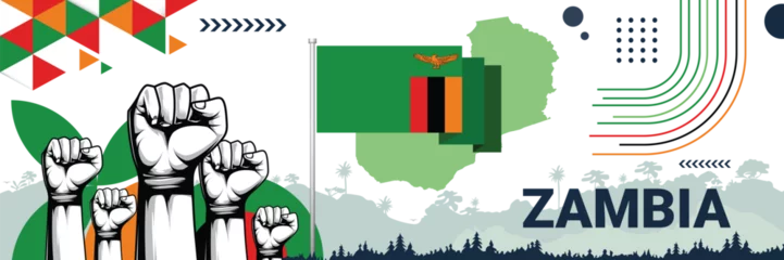 Foto op Aluminium Celebrate Zambia independence in style with bold and iconic flag colors. raising fist in protest or showing your support, this design is sure to catch the eye and ignite your patriotic spirit! © FlatFrenzy