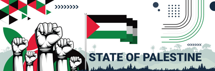 State of Palestine independence in style with bold and iconic flag colors. raising fist in protest or showing your support, this design is sure to catch the eye and ignite your patriotic spirit!