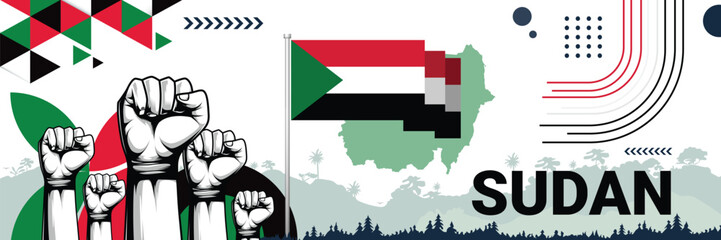 Celebrate Sudan independence in style with bold and iconic flag colors. raising fist in protest or showing your support, this design is sure to catch the eye and ignite your patriotic spirit!