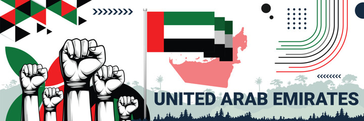 United Arab Emirates independence in style with bold and iconic flag colors. raising fist in protest or showing your support, this design is sure to catch the eye and ignite your patriotic spirit!