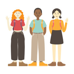 young girl student diversity college vector illustration isolated characters on white background.