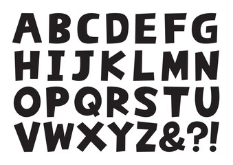 Cute handwritten font alphabet material (black and white)／かわいい手書きフォントのアルファベット素材（白黒）