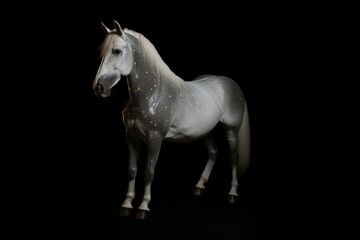 Fototapeta na wymiar Full-length unicorn isolated on black background. Generative AI