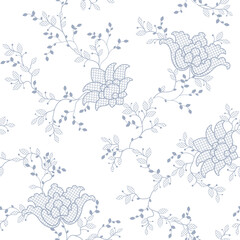seamless pattern of flowers, branches and leaves