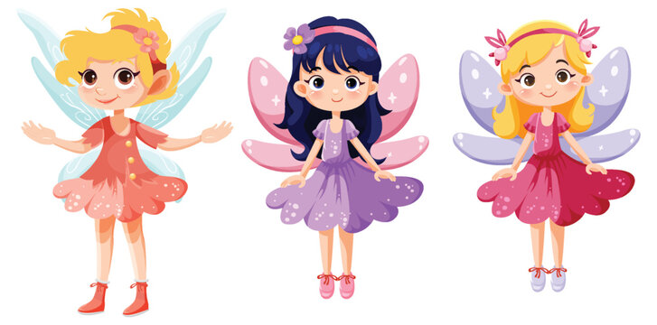 Set of cute fairies cartoon charater