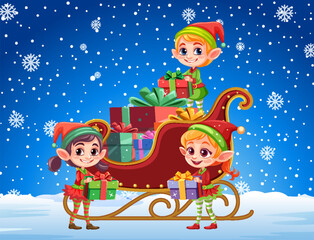 Christmas girl delivery Christmas gifts in cold winter