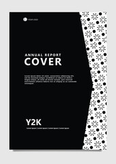 Black colored abstract annual report cover template with black and white pattern decoration.
