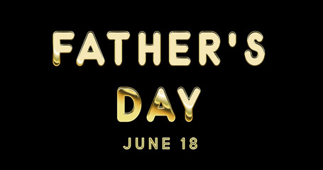 Happy Father’s Day, June 18. Calendar of June Gold Text Effect, design