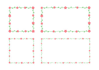 Square and rectangle floral frames and borders set, red flowers botanical design vector illustration