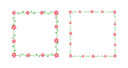 Square floral frames and borders set, cute simple botanical design element vector illustration