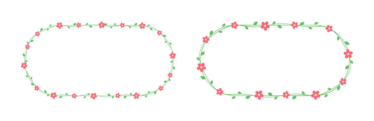 Green vine with red flowers frames and borders set, floral botanical design element vector illustration