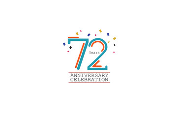 72th, 72 years, 72 year anniversary 2 colors blue and orange on white background abstract style logotype, vector design for celebration vector