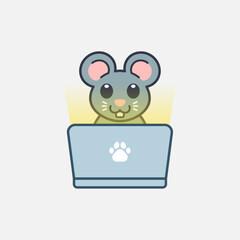 Cute Mouse Using Laptop Illustration