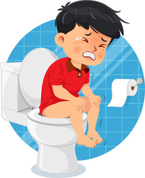 Little boy sitting on the toilet. He has suffered from diarrhea or constipation