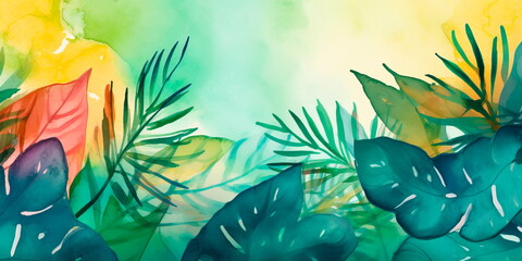 watercolor invitations for a tropical-themed event, featuring palm leaves and vibrant colors Generative AI