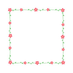 Square red flowers on green vine frames and borders, floral botanical design element vector illustration