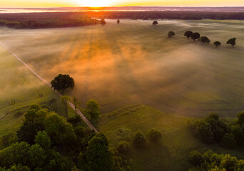 Majestic Sunrise Over a Serene Drone Landscape of Northern Europe