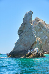 famous rock over the pacific ocean with the shape of baja california sur. los cabos, mexico.