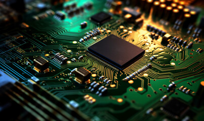 Fototapeta na wymiar Closeup of high-tech chip and circuit board