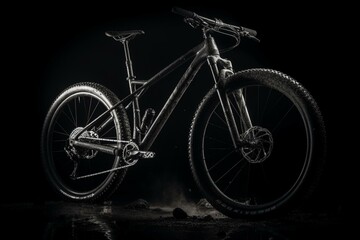 Fototapeta na wymiar A mountain bike in shades of black and white, created through 3D rendering. Generative AI
