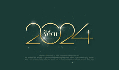 The number 2024 is thin in a luxurious golden color and shines in the light. Premium vector design for greeting and celebration of happy new year 2024.