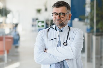 gray hair expertise handsome senior doctor hospital portrait