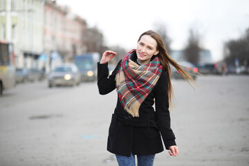 French woman for a walk in early spring