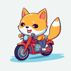 Obraz premium Shiba Inu Cute Dog Ride Motorcycle Vector Cartoon Icon Mascot Illustration