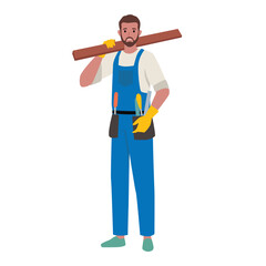 Handyman holding a wooden board