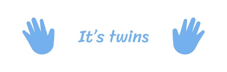 Baby footsteps of hand and leg. Newborn  twins.It's boy and girl. Twin icon. Heart frame shape.