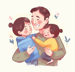 Watercolor Father Days Korean Kawaii Styles Illustration