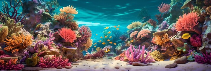 Fototapeta na wymiar a painting of an underwater scene with corals and fish