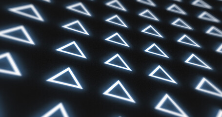 Abstract pattern of glowing geometric triangles futuristic hi-tech black background