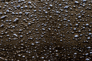 Black drops of oil stains on glass background.