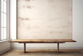 wooden top table against white wall, generative ai