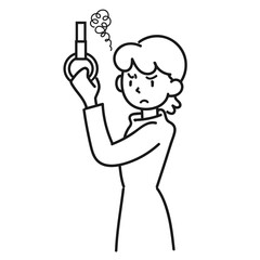 つり革につかまってこちらを睨む女性の上半身